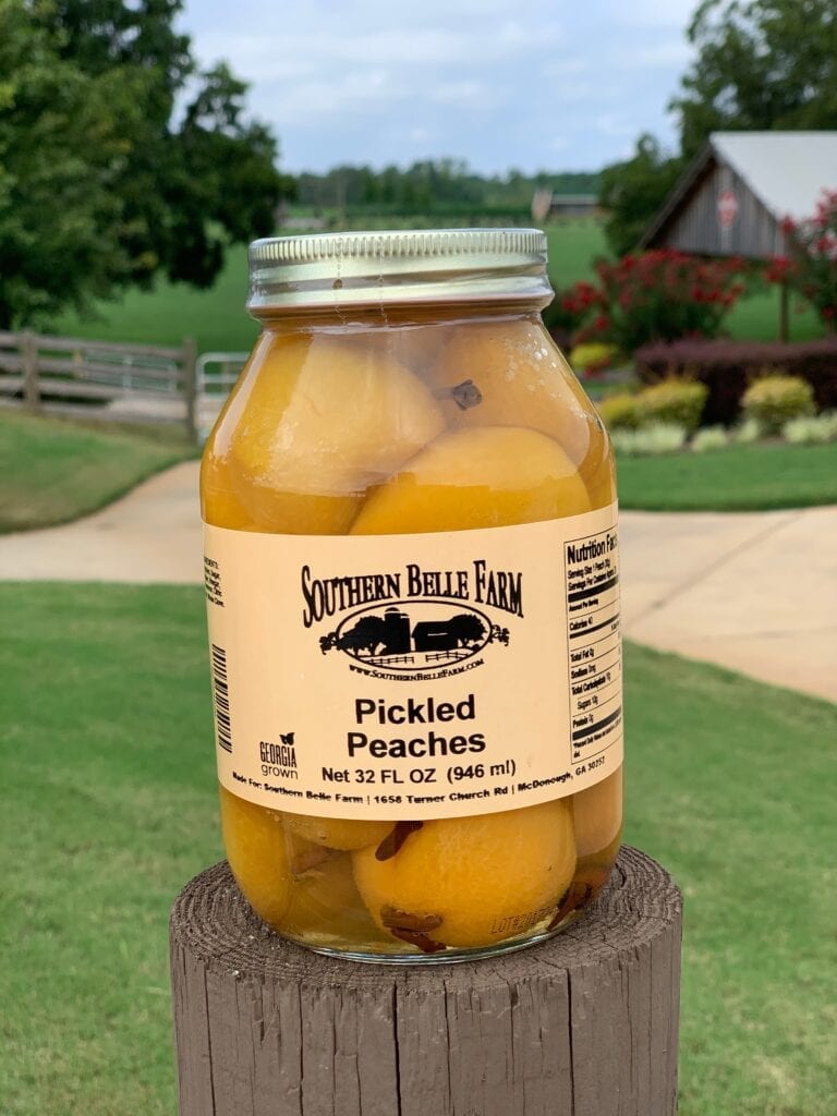 can of preserved peaches at a farm