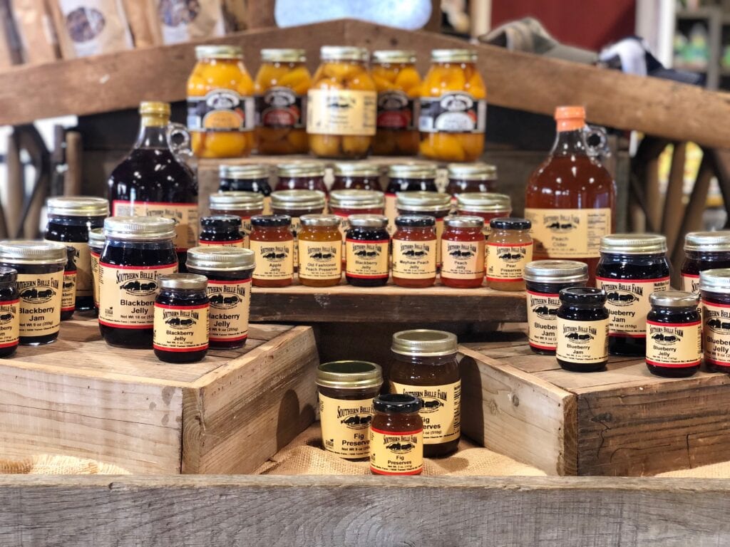 a display of canned and pickeld goods at a country store